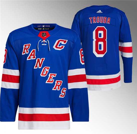 Mens New York Rangers #8 Jacob Trouba Blue Stitched Jersey Dzhi